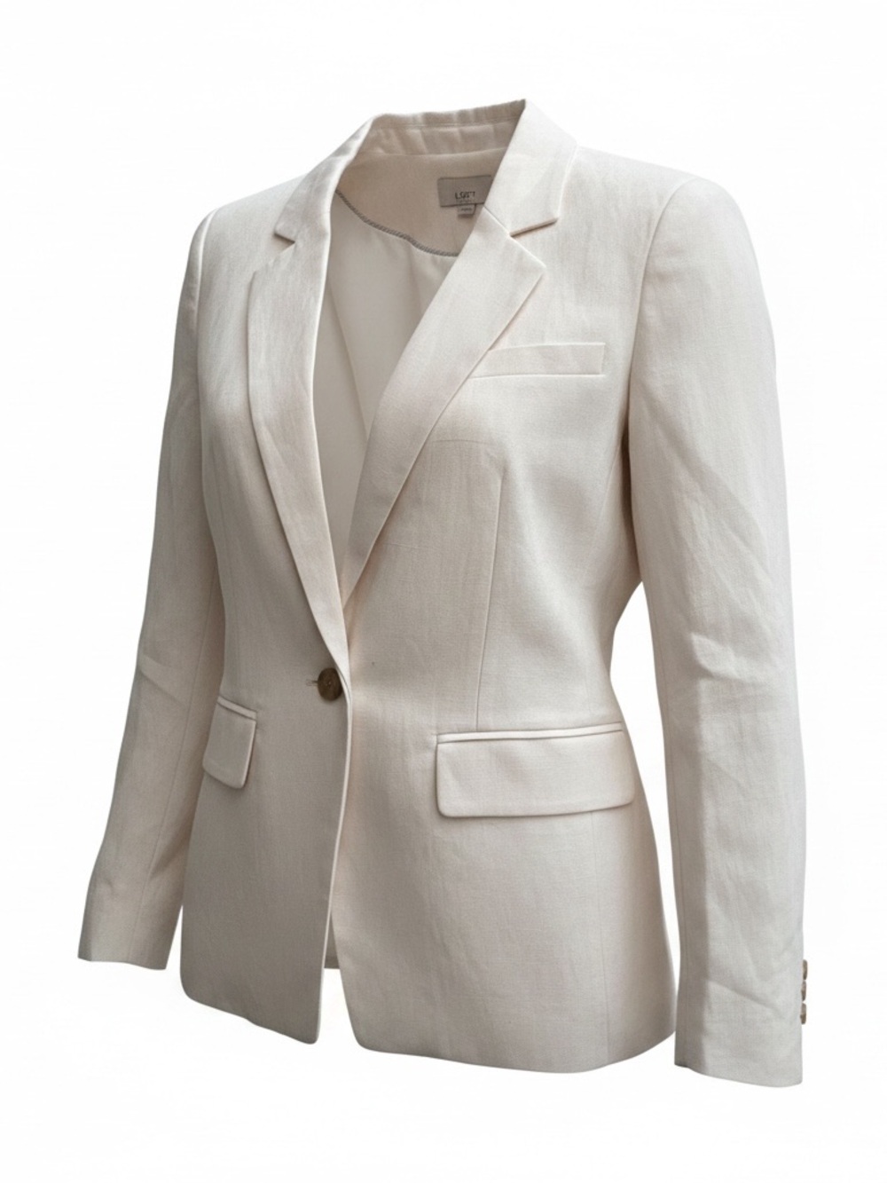 LOFT Cream Single-Button Notch Lapel Blazer